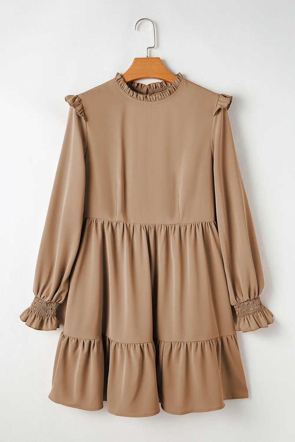 Frill Round Neck Flounce Sleeve Mini Dress