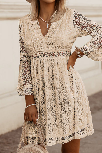 Lace V-Neck Three-Quarter Sleeve Dress