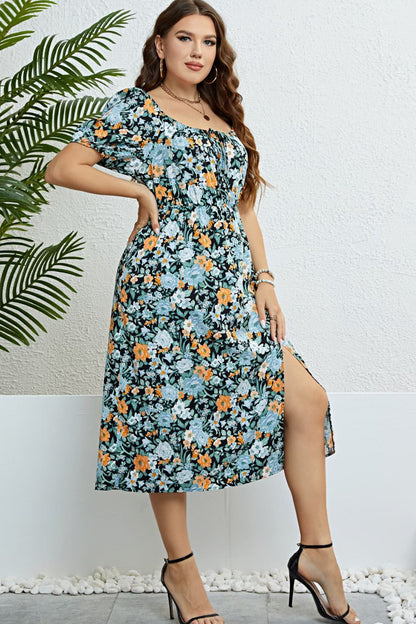 Honey Floral Split Short Sleeve Dress