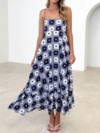 Printed Square Neck Midi Cami Dress