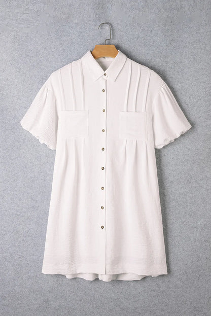 Collared Neck Short Sleeve Mini Dress