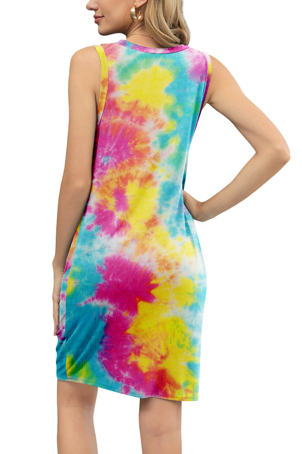 Tie-Dye Twisted Round Neck Sleeveless Dress