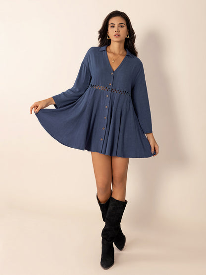 Cutout Johnny Collar Long Sleeve Mini Dress