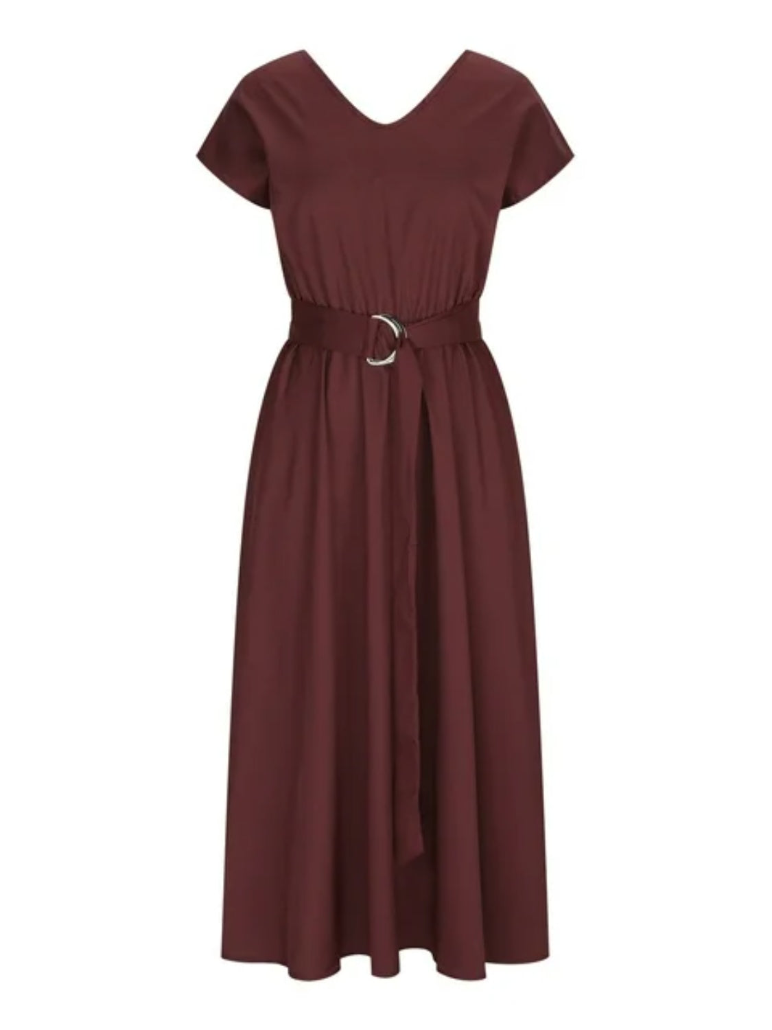 Ruched V-Neck Cap Sleeve Dress