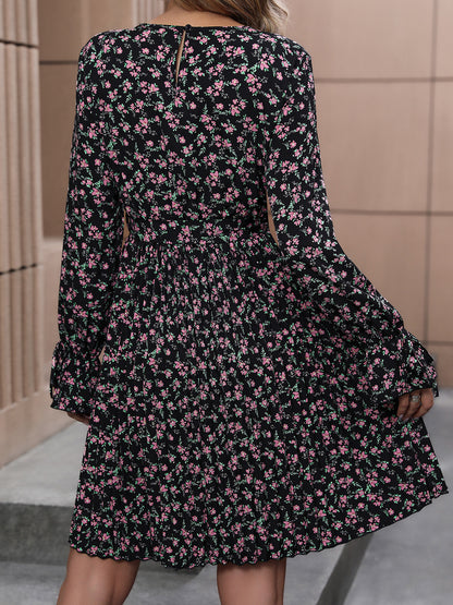 Perfee Floral Tie Front Long Sleeve Dress