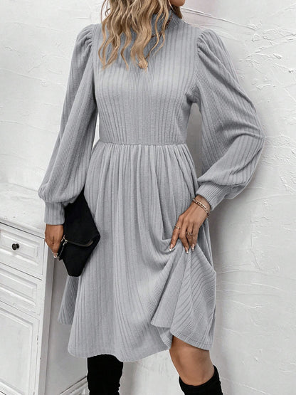 Textured Turtleneck Long Sleeve Dress