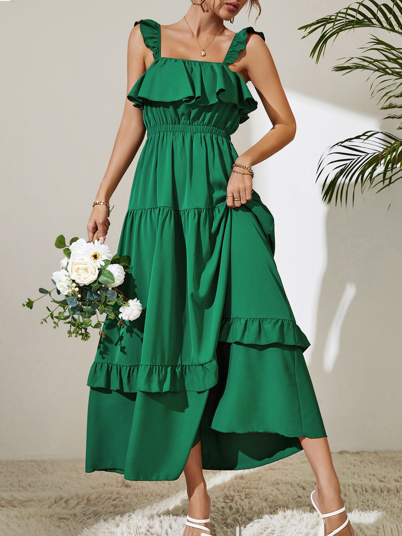 Honey Square Neck Ruffled Maxi Dress