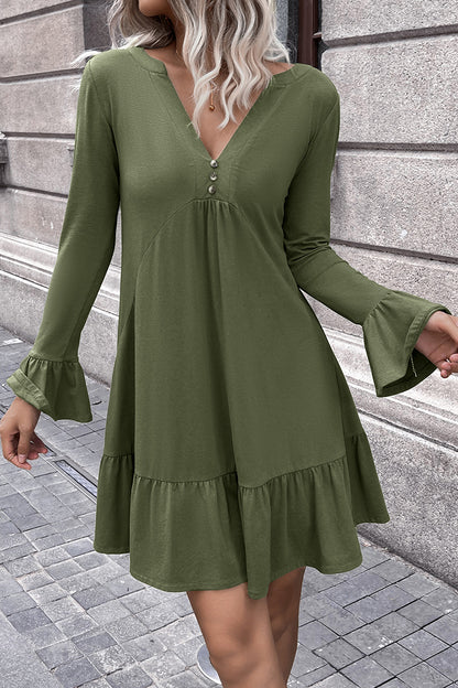 Ivy Lane V-Neck Flounce Sleeve Ruffle Hem Mini Dress