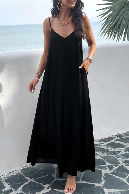 Devine Backless Maxi Cami Dress with Pockets