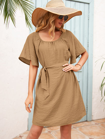 Ivy Lane Tie Waist Flutter Sleeve Mini Dress