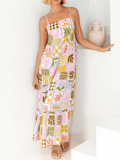 Cutout Printed Square Neck Maxi Cami Dress