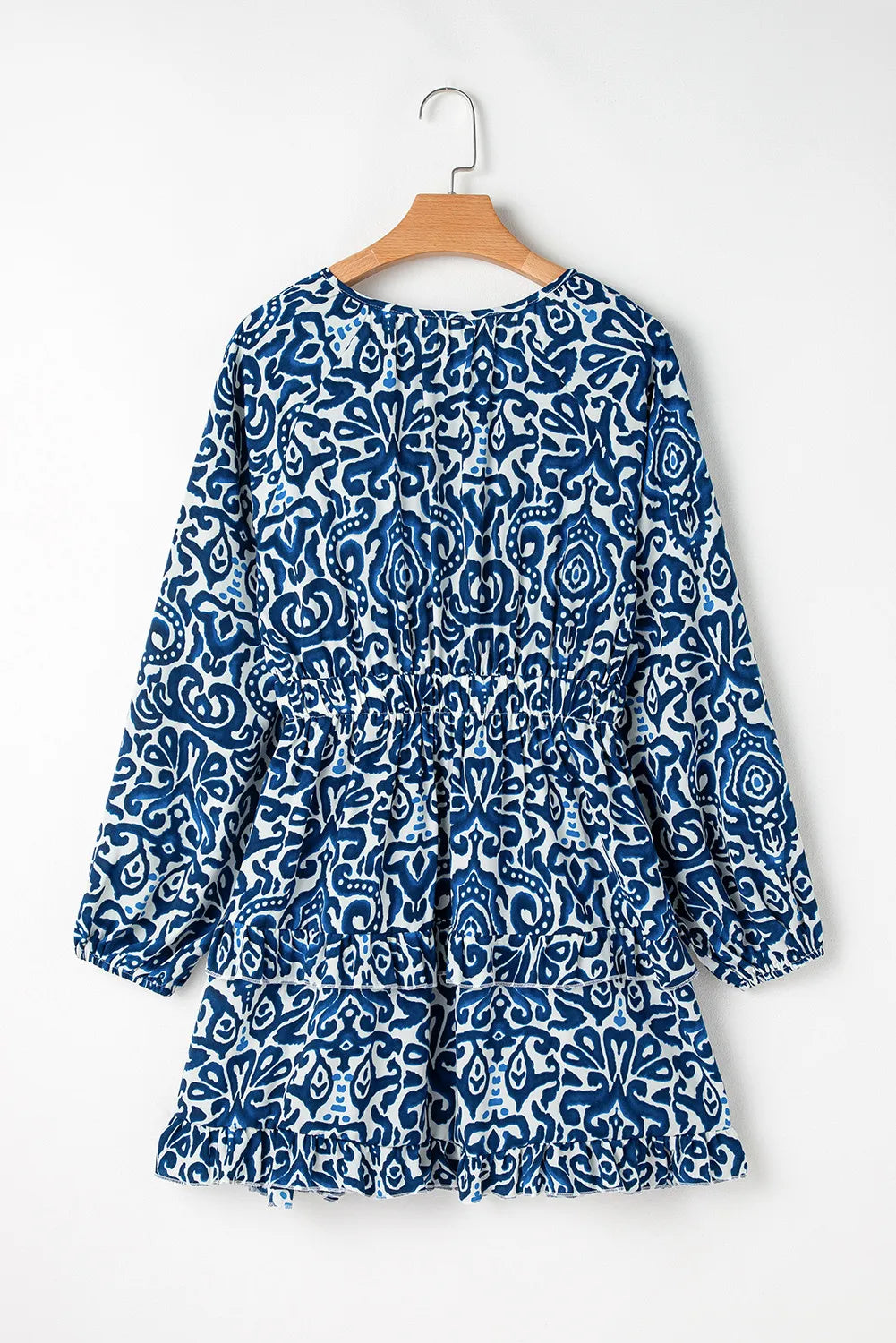 Printed Tie Neck Long Sleeve Dress