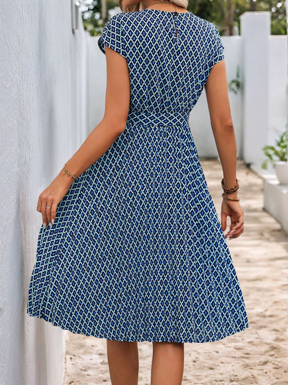 Perfee Printed Round Neck Short Sleeve Midi Dress