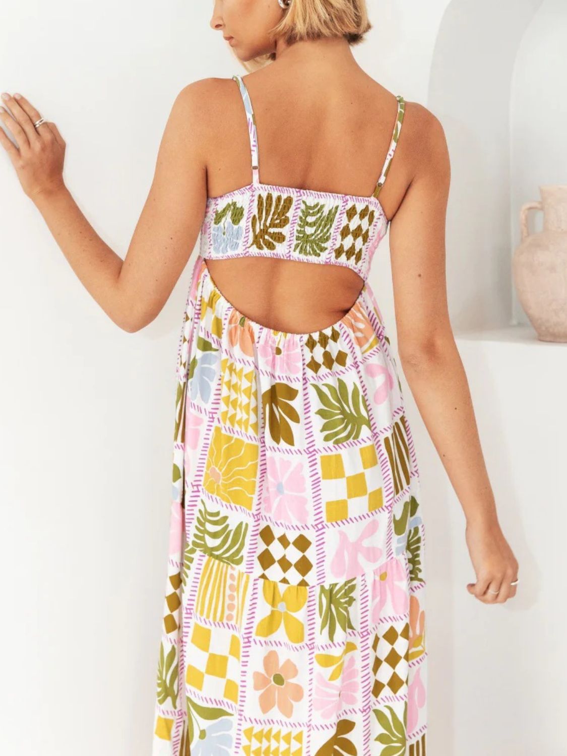 Cutout Printed Square Neck Maxi Cami Dress