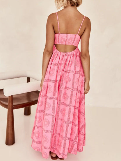 Cutout Printed Square Neck Maxi Cami Dress