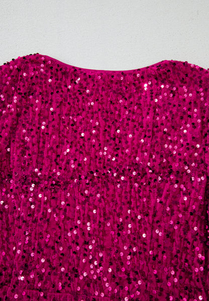 Sequin Surplice Long Sleeve Mini Dress