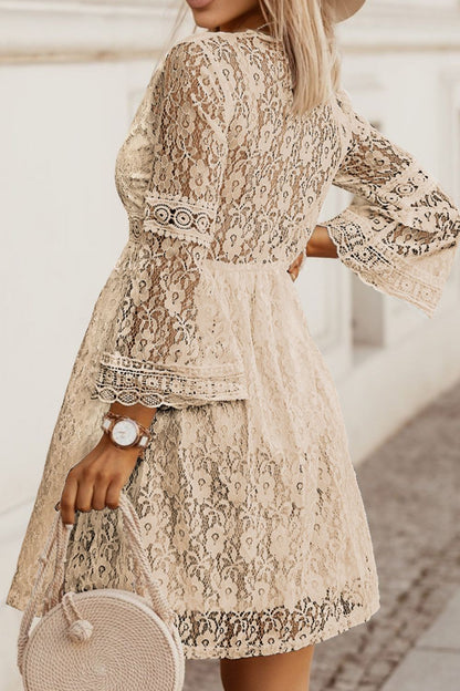 Lace V-Neck Three-Quarter Sleeve Dress