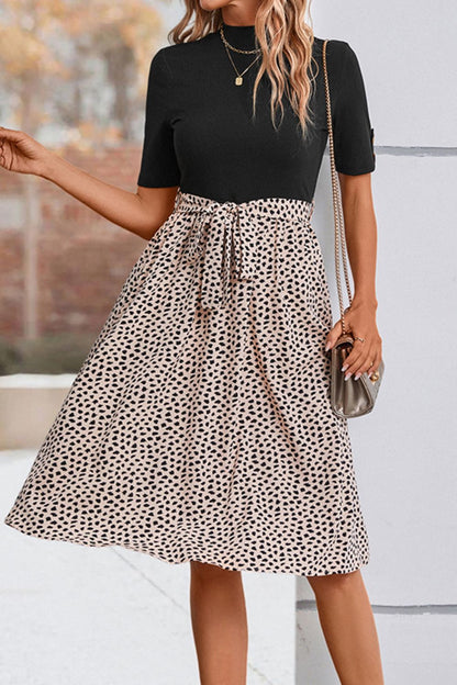 Perfee Printed Short Sleeve Belted Dress