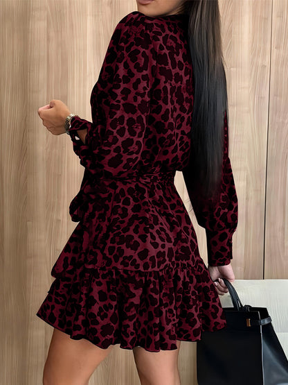 Tied Leopard Surplice Long Sleeve Dress