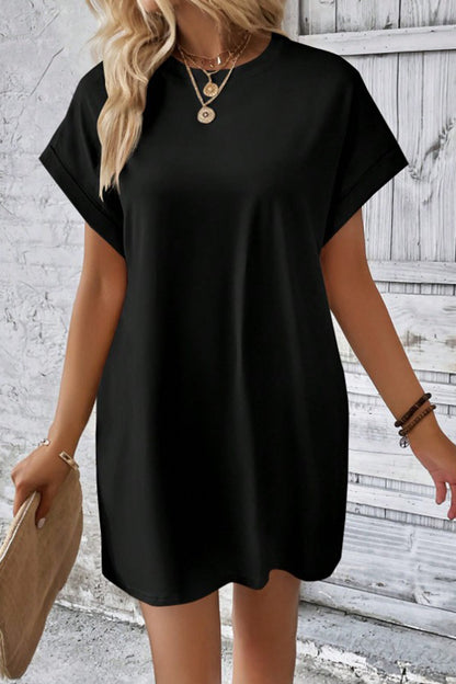 Pocketed Round Neck Short Sleeve Dress