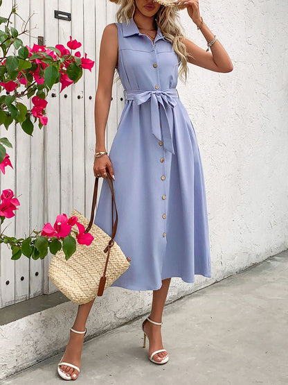 Perfee Collared Neck Sleeveless Dress