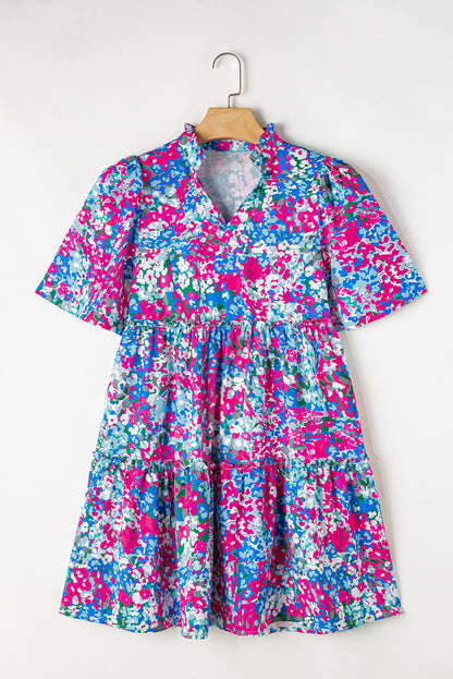 Frill Printed Short Sleeve Mini Dress