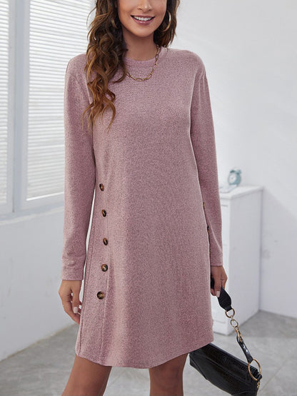 Decorative Button Round Neck Dress