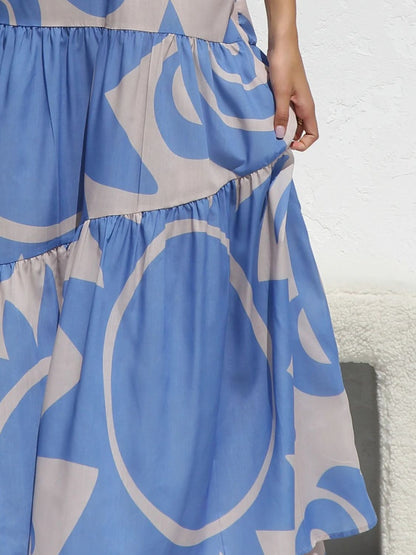 Printed Square Neck Wide Strap Maxi Dress