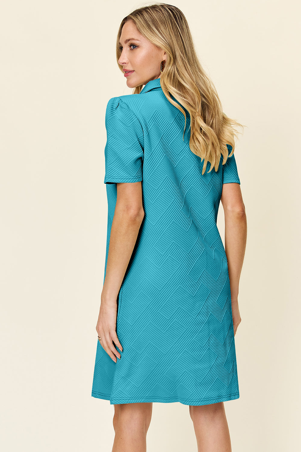 Double Take Full Size Texture Collared Neck Short Sleeve Dress