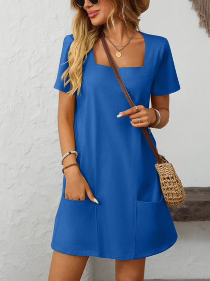 Mandy Square Neck Short Sleeve Mini Dress