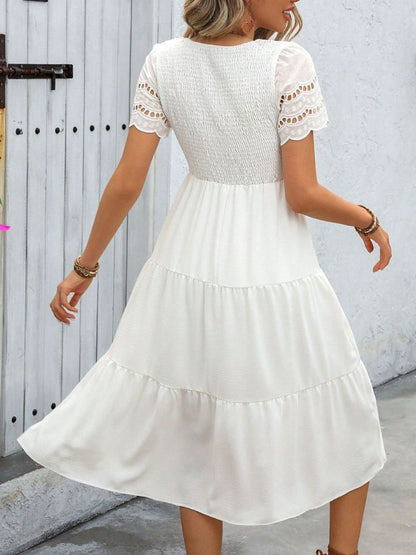 Smocked Round Neck Short Sleeve Dress