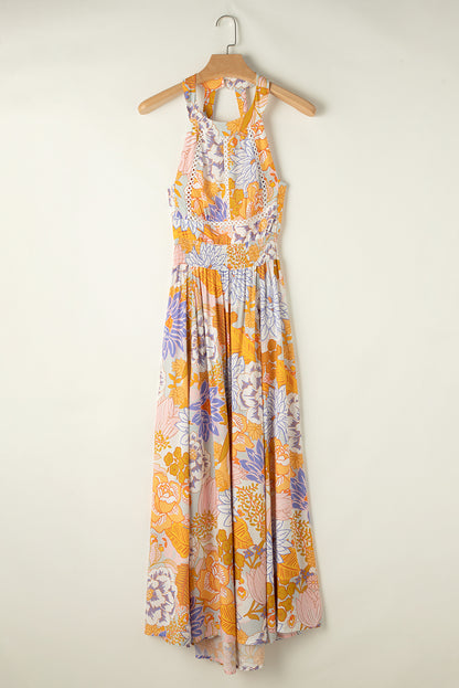 Tied Printed Grecian Sleeveless Maxi Dress