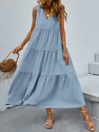 FAM-FAM Tiered V-Neck Sleeveless Dress