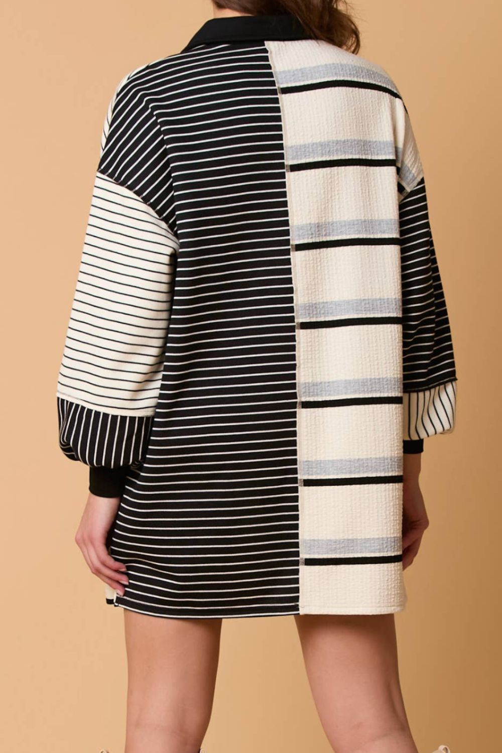 Striped Patchwork Long Sleeve Mini Dress