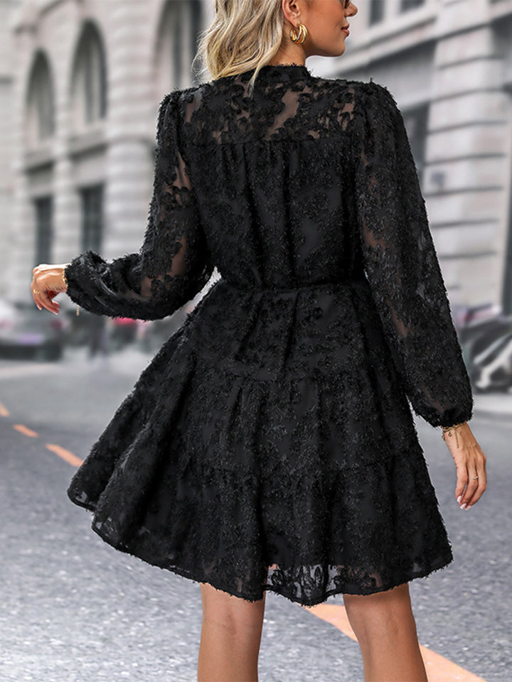 Perfee V-Neck Long Sleeve Buttoned Dress