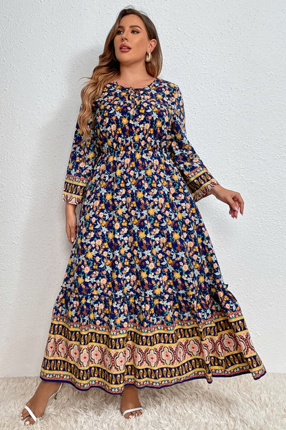 Honey Melo Apparel Plus Size Bohemian Round Neck Maxi Dress