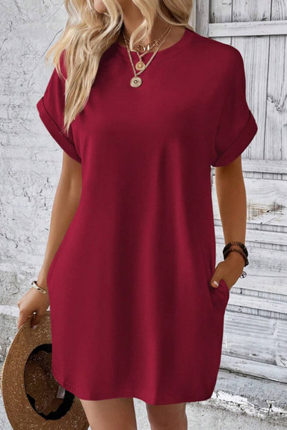 Pocketed Round Neck Short Sleeve Dress