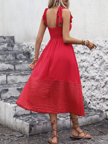 Perfee Tied Smocked Sleeveless Midi Dress