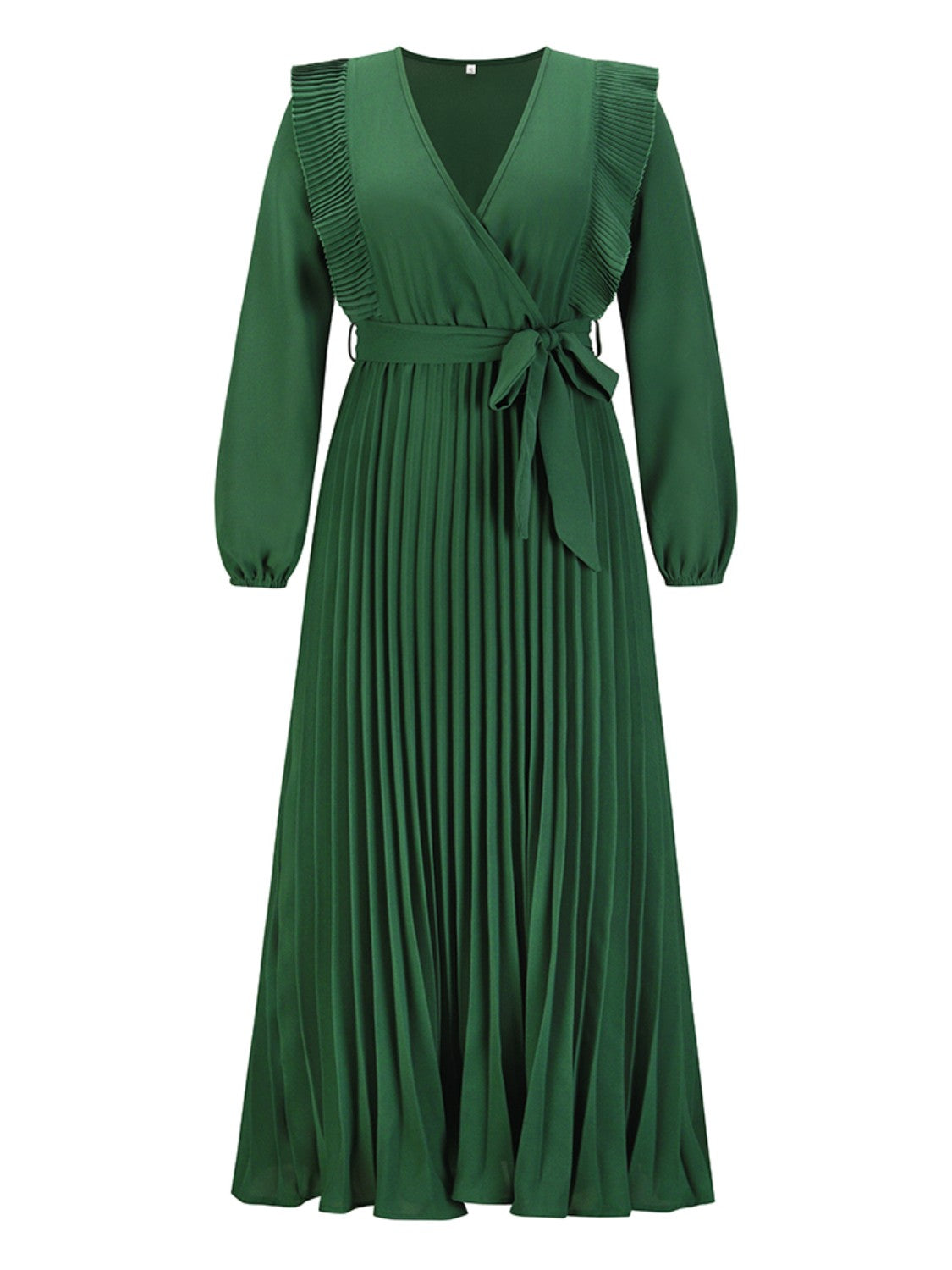 Pleated Surplice Tie Waist Maxi Dress