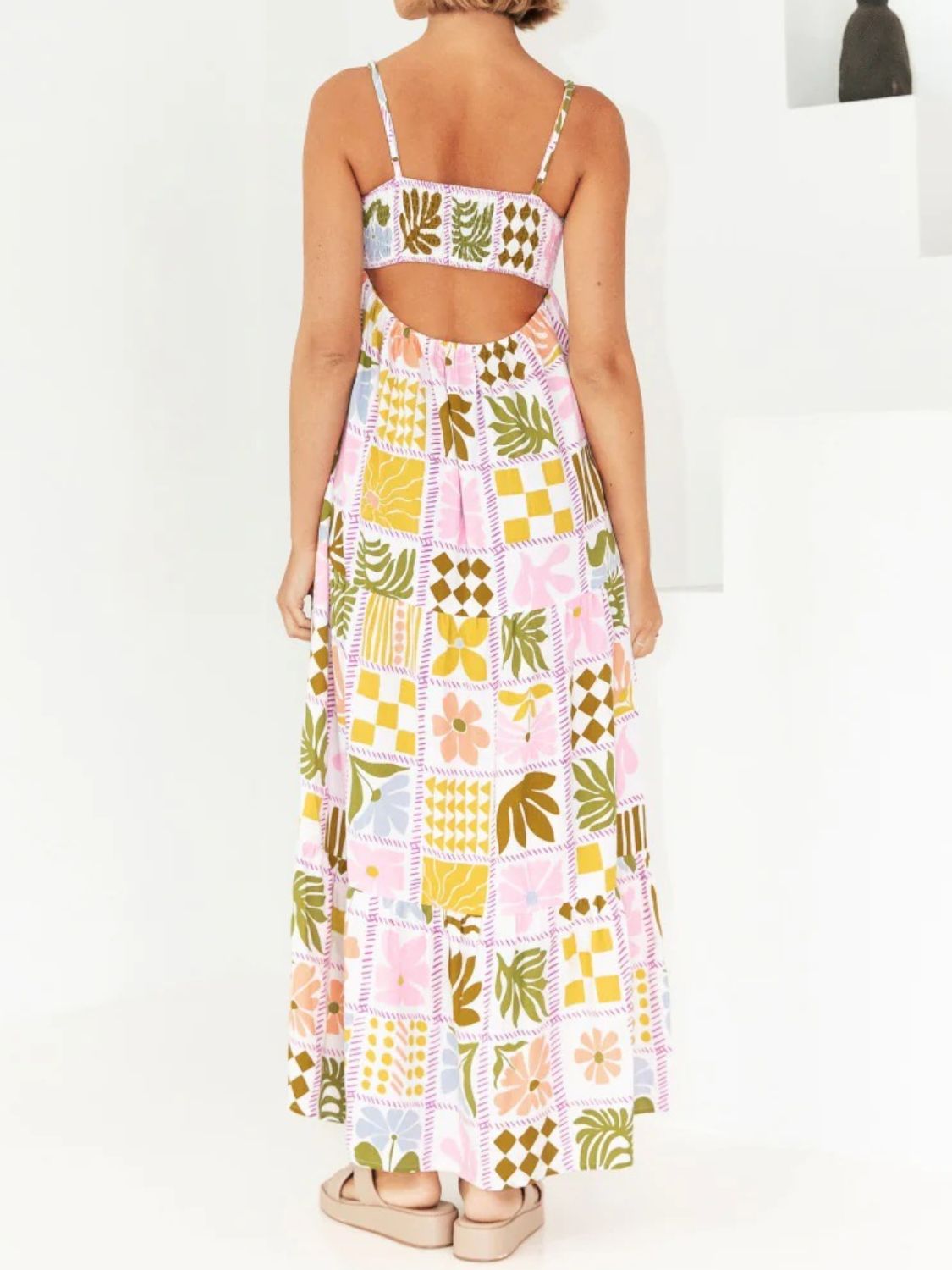 Cutout Printed Square Neck Maxi Cami Dress