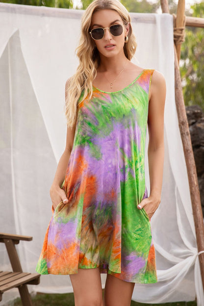 Ivy Lane Tie-Dye Sleeveless Dress with Pockets