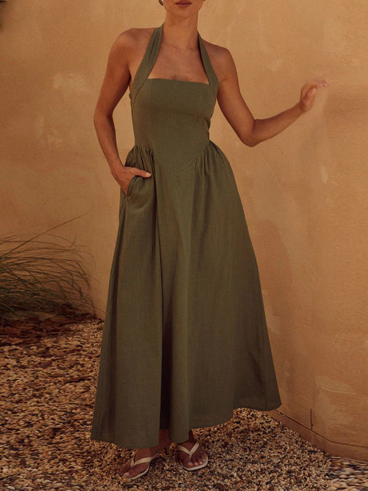 Halter Neck Maxi Dress with Pockets