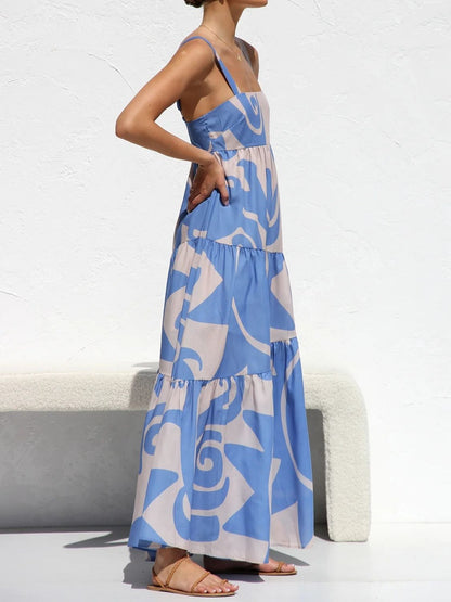 Printed Square Neck Wide Strap Maxi Dress