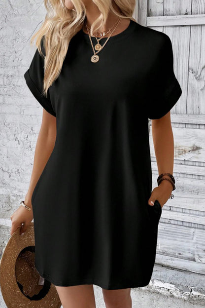 Pocketed Round Neck Short Sleeve Dress