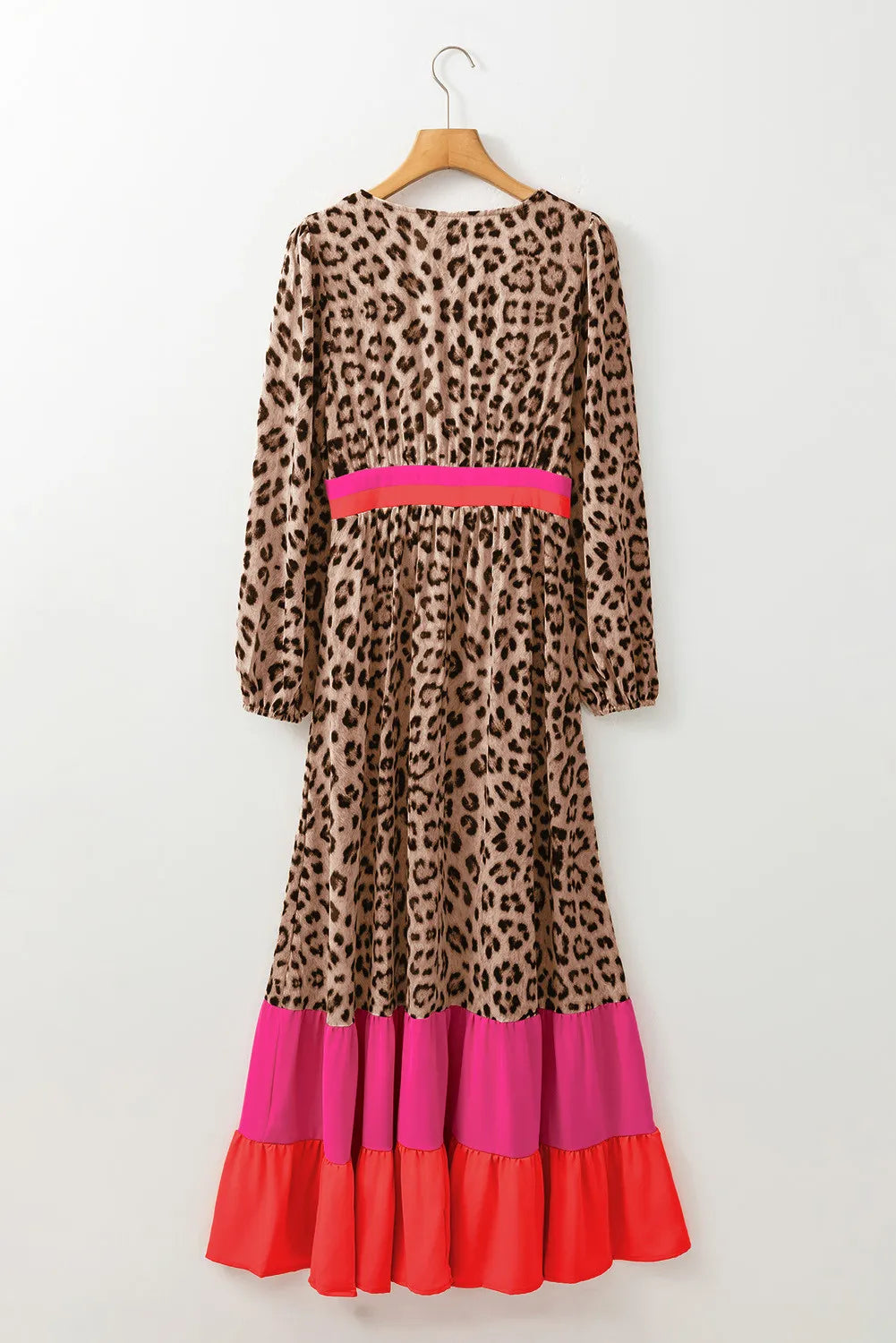 Leopard V-Neck Long Sleeve Maxi Dress