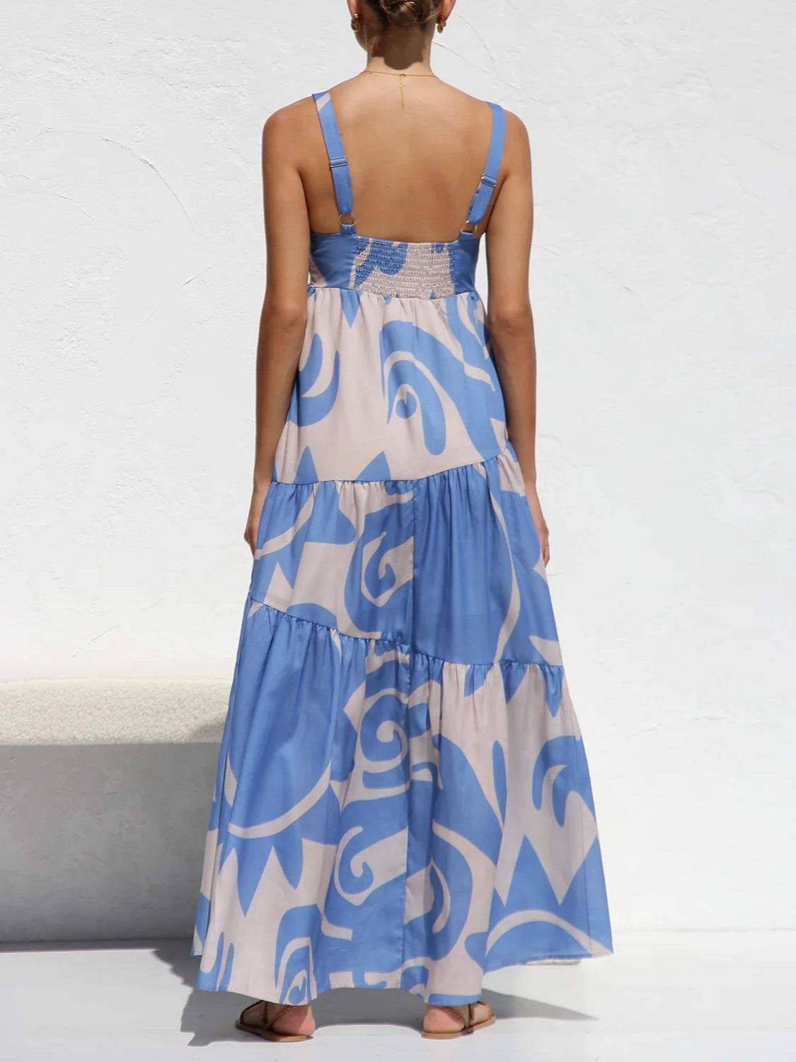 Printed Square Neck Wide Strap Maxi Dress