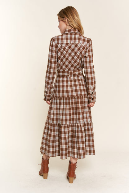 And the Why Plaid Tiered Midi Shirt Dress