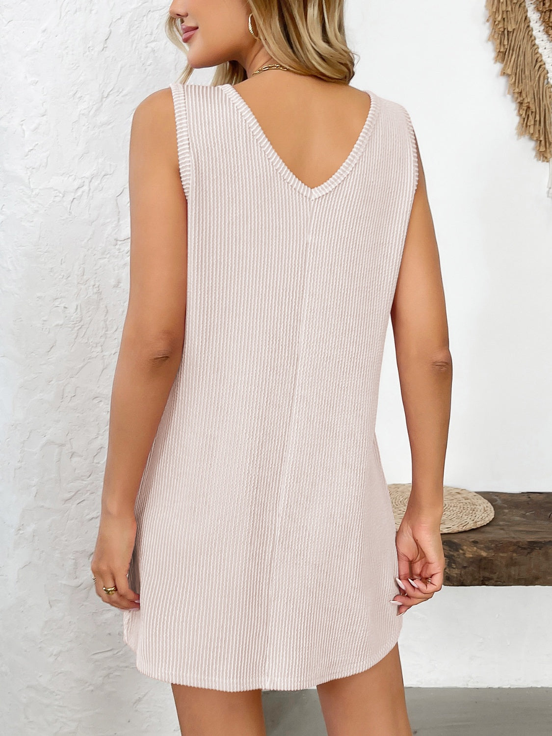 Texture Pocketed V-Neck Tank Dress