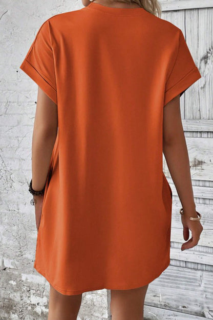 Pocketed Round Neck Short Sleeve Dress