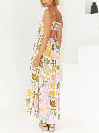 Cutout Printed Square Neck Maxi Cami Dress